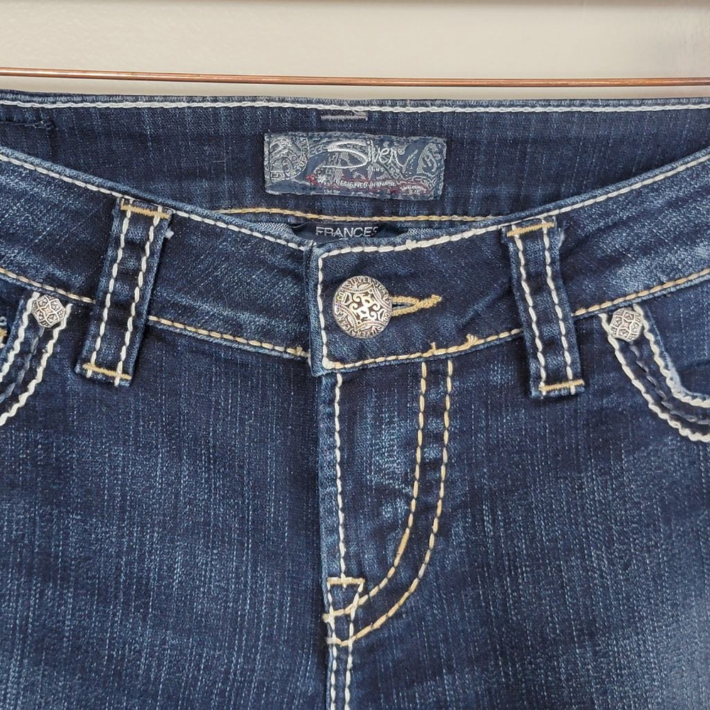 Silver Frances 22" Flare Bootcut Jeans Low Rise Dark Blue Western Cowgirl 27 - Picture 2 of 12